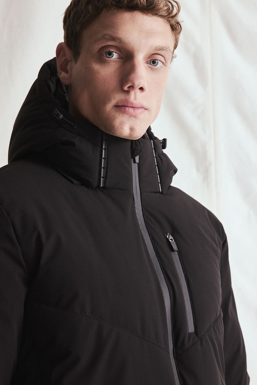 Men Black Zipper Puffer Jacket