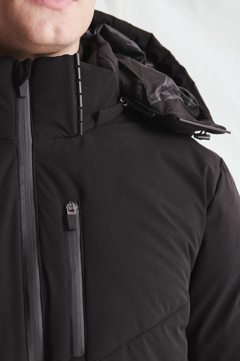 Men Black Zipper Puffer Jacket