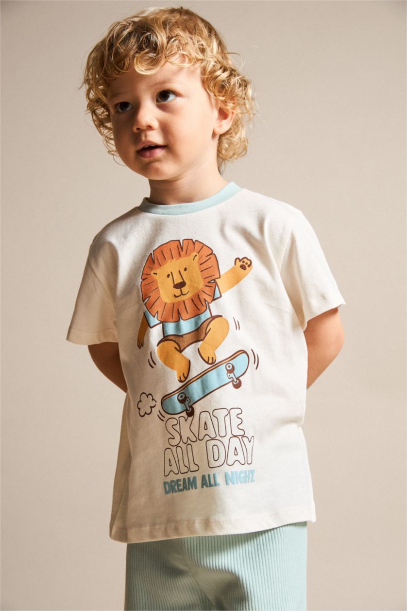 Erkek Bebek Mint %100 Pamuk Hayvan Baskılı 2'Li Pijama Takım Erkek Bebek