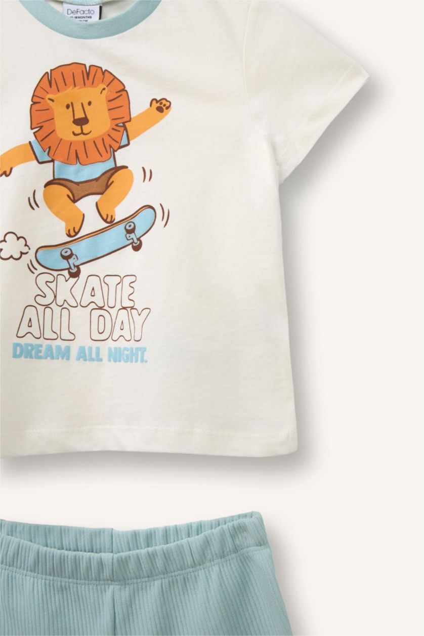 Erkek Bebek Mint %100 Pamuk Hayvan Baskılı 2'Li Pijama Takım Erkek Bebek