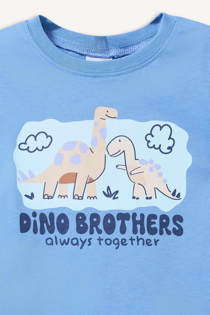 Erkek Bebek Mavi %100 Pamuk Dinozor Baskılı 2'li Pijama Takımı Erkek Bebek