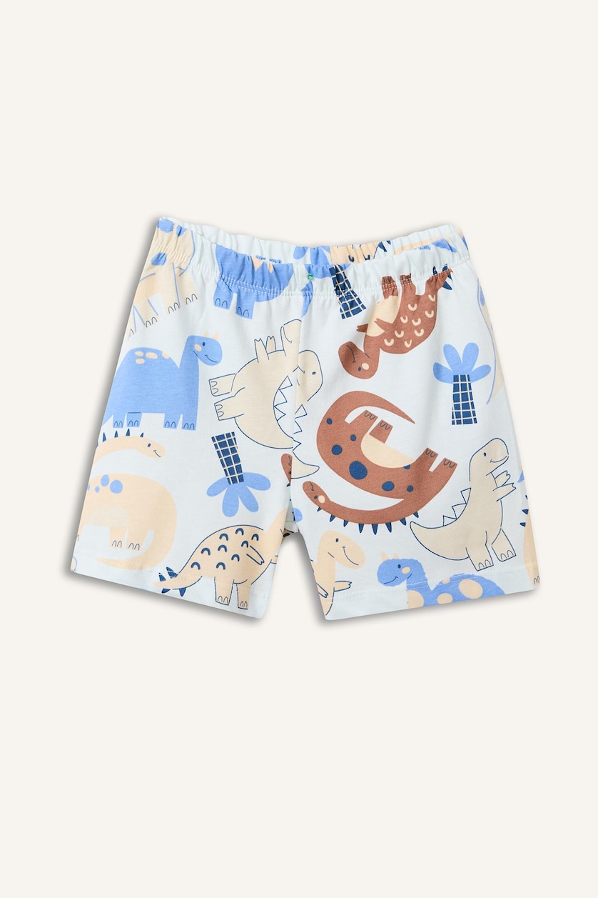 Erkek Bebek Mavi %100 Pamuk Dinozor Baskılı 2'li Pijama Takımı Erkek Bebek