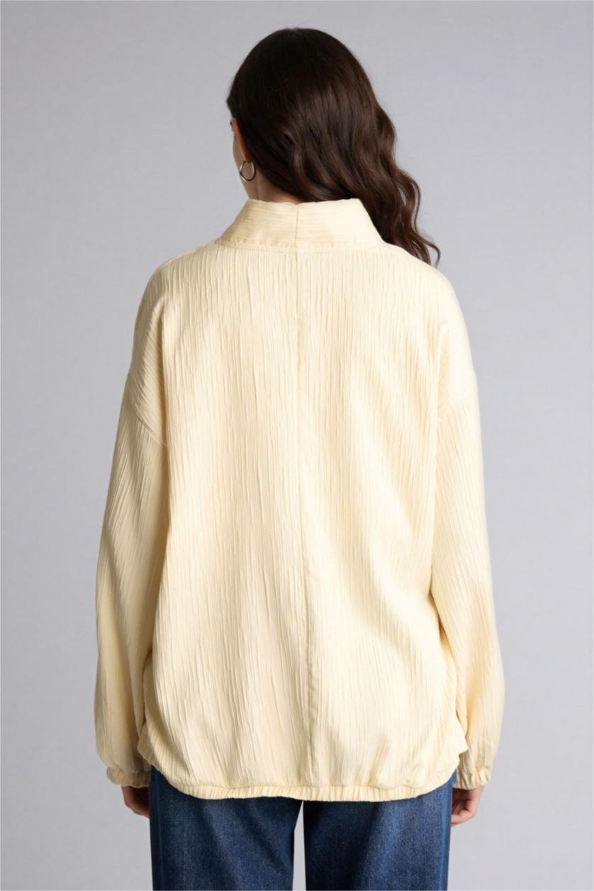 WOMAN Light Yellow Regular Fit V-Neck Crinkle Fabric Blazer