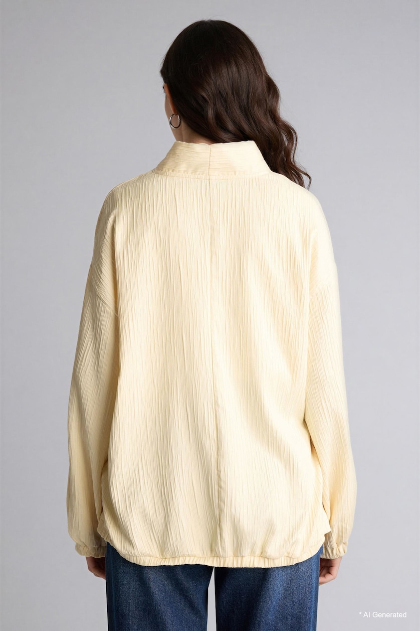 WOMAN Light Yellow Regular Fit Crinkle Fabric Blazer