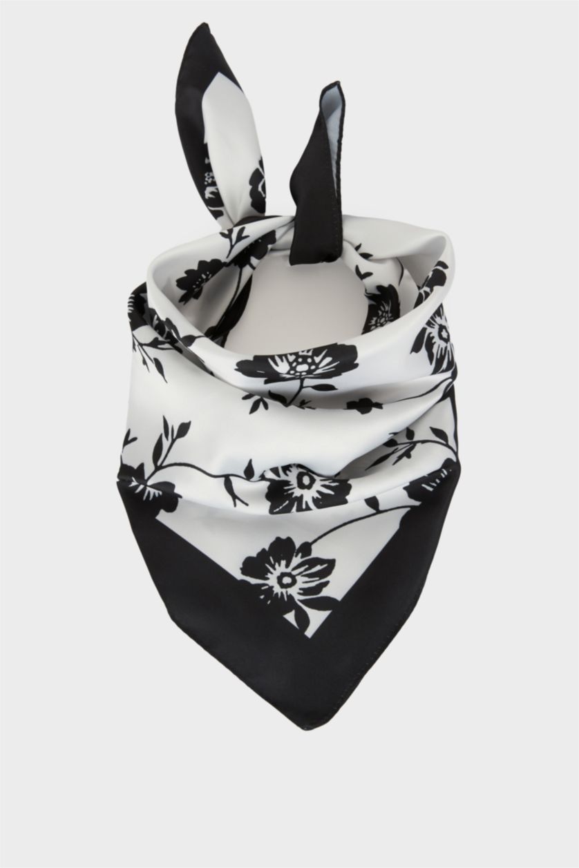 Kız Çocuk - Genç Kız Siyah Desenli Saten Fular Kız Çocuk