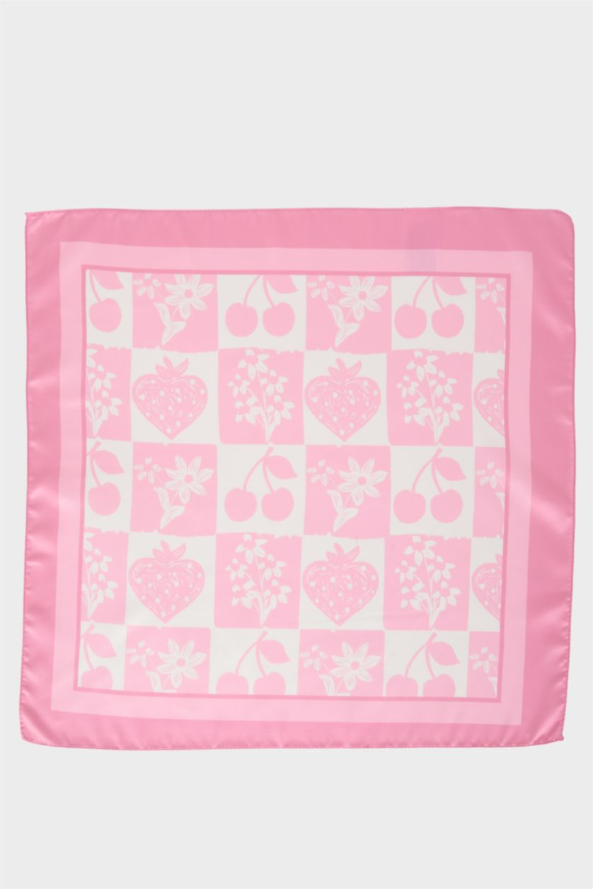 Kız Çocuk - Genç Kız Pembe Desenli Saten Fular Kız Çocuk