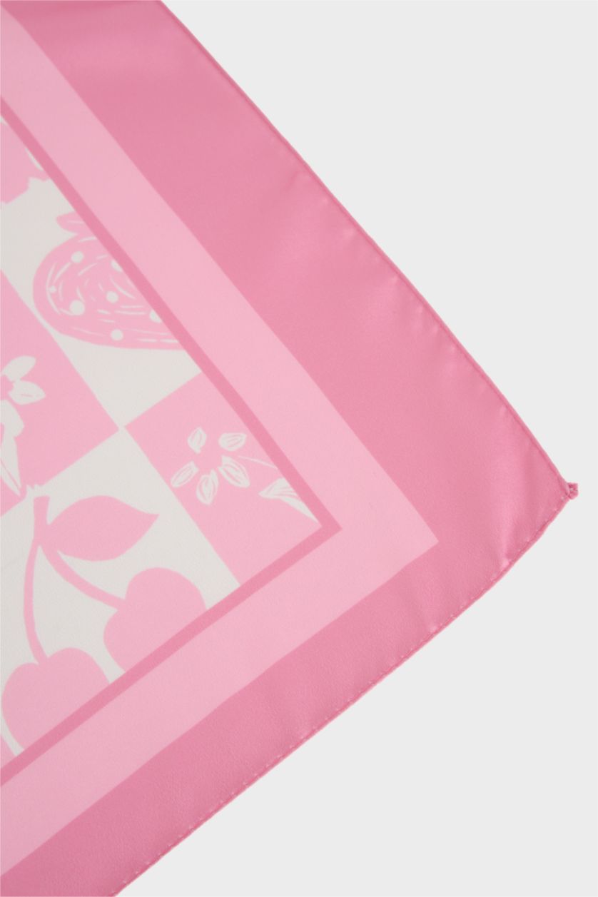 Kız Çocuk - Genç Kız Pembe Desenli Saten Fular Kız Çocuk