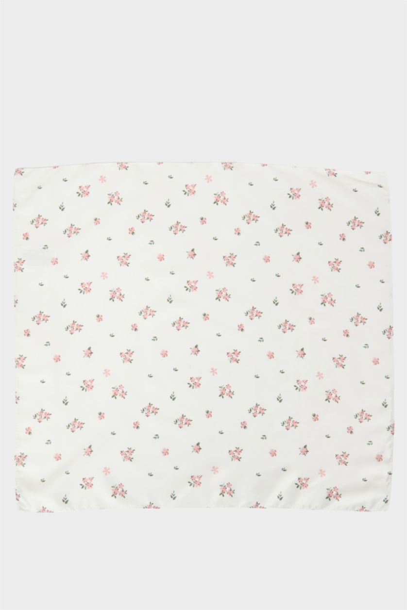 Kız Çocuk - Genç Kız Bej Desenli Saten Fular Kız Çocuk