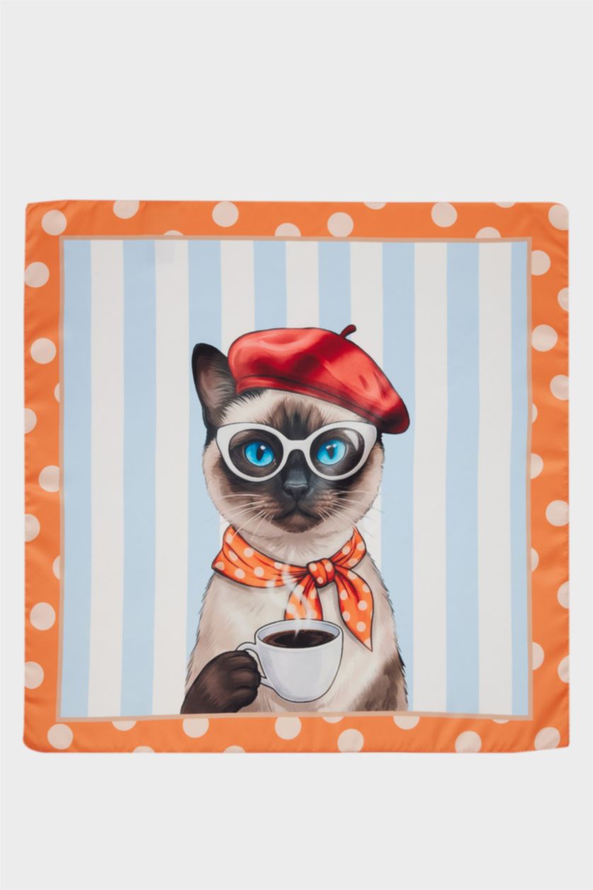 بنات برتقالي سكارف بناتي ستان منقوش