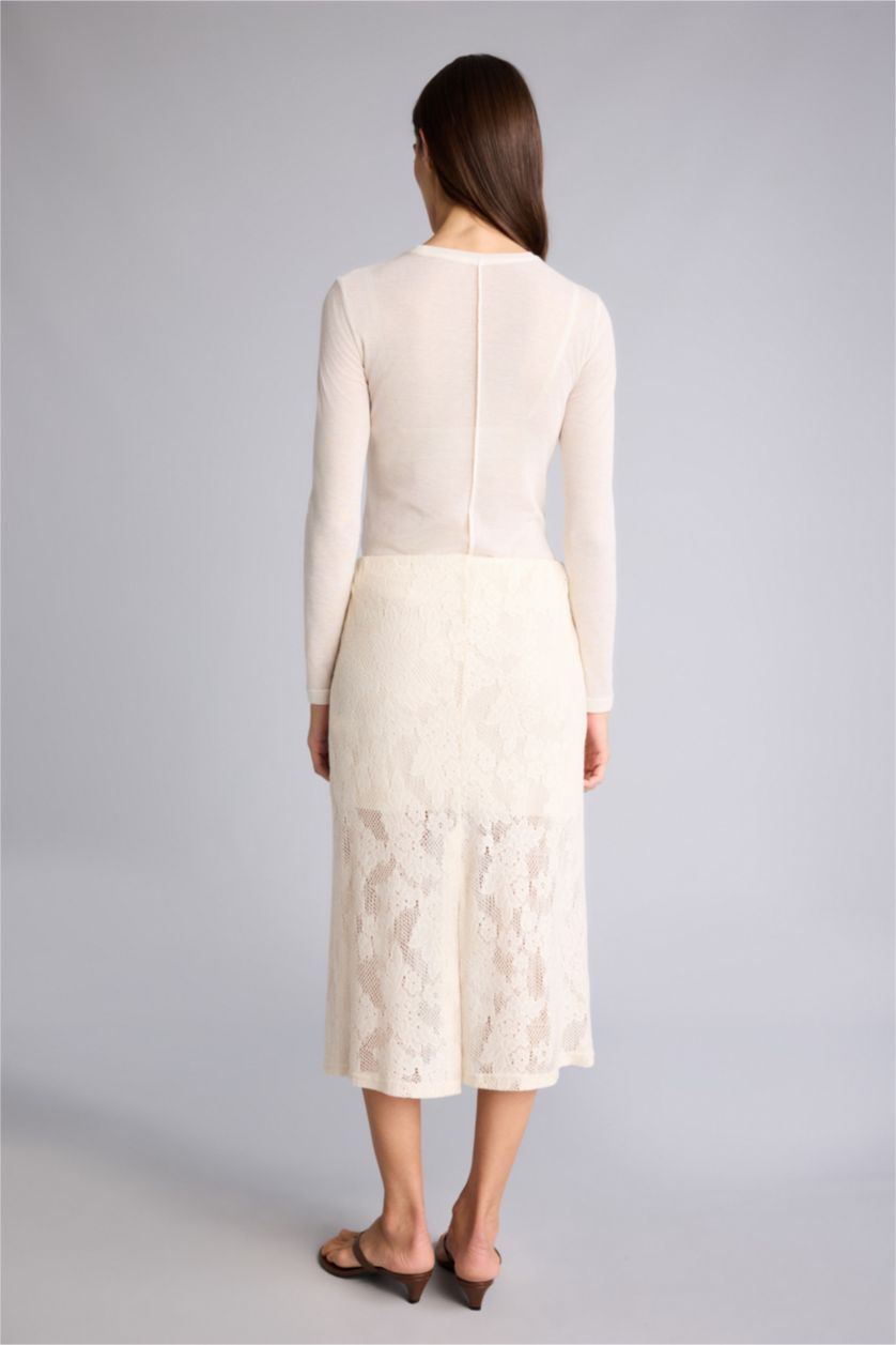 Kadın Kırık Beyaz Kalem Normal Bel Midi Etek