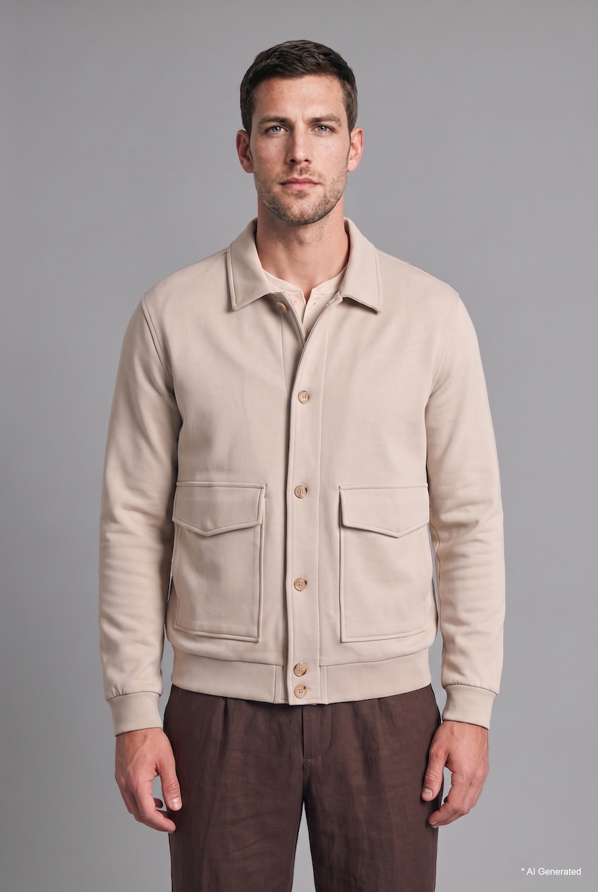 MAN Beige Regular Fit Basic Polo Collar Cardigan Jacket
