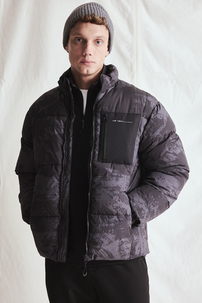 Men Black Regular Fit Mock-Neck Zippered Waterproof Jacket