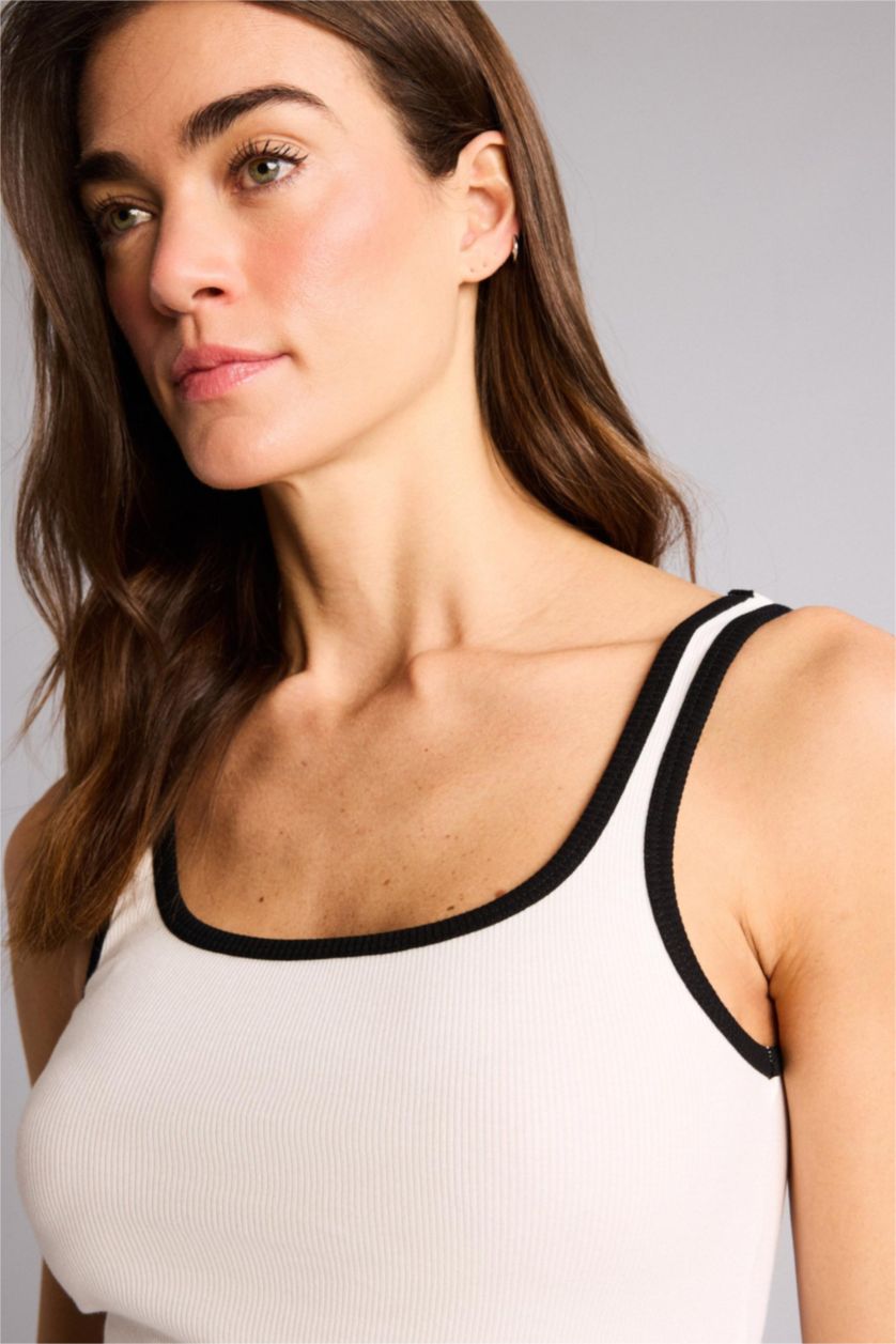 Kadın Ekru Slım Fıt Basıc Düz Bisiklet Yaka Fitilli Kaşkorse Atlet