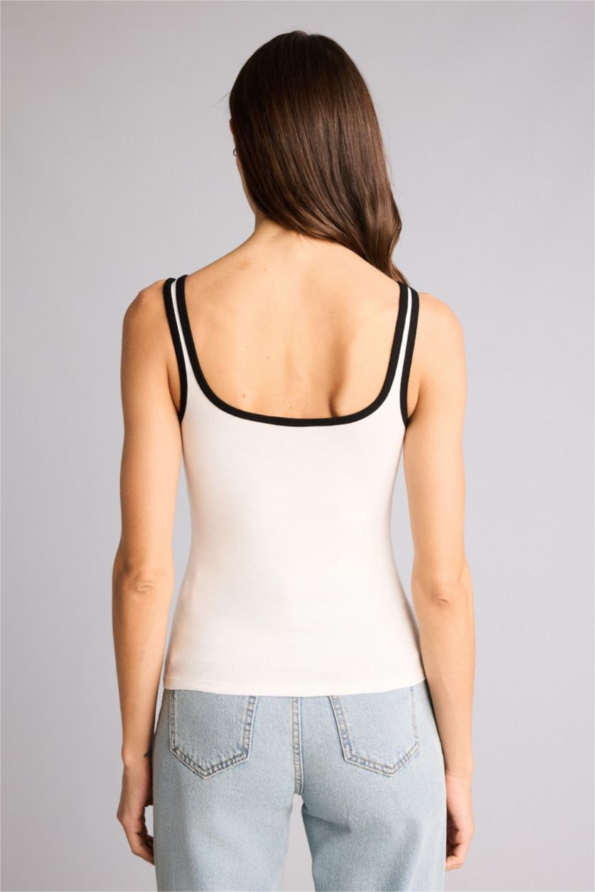 Kadın Ekru Slım Fıt Basıc Düz Bisiklet Yaka Fitilli Kaşkorse Atlet