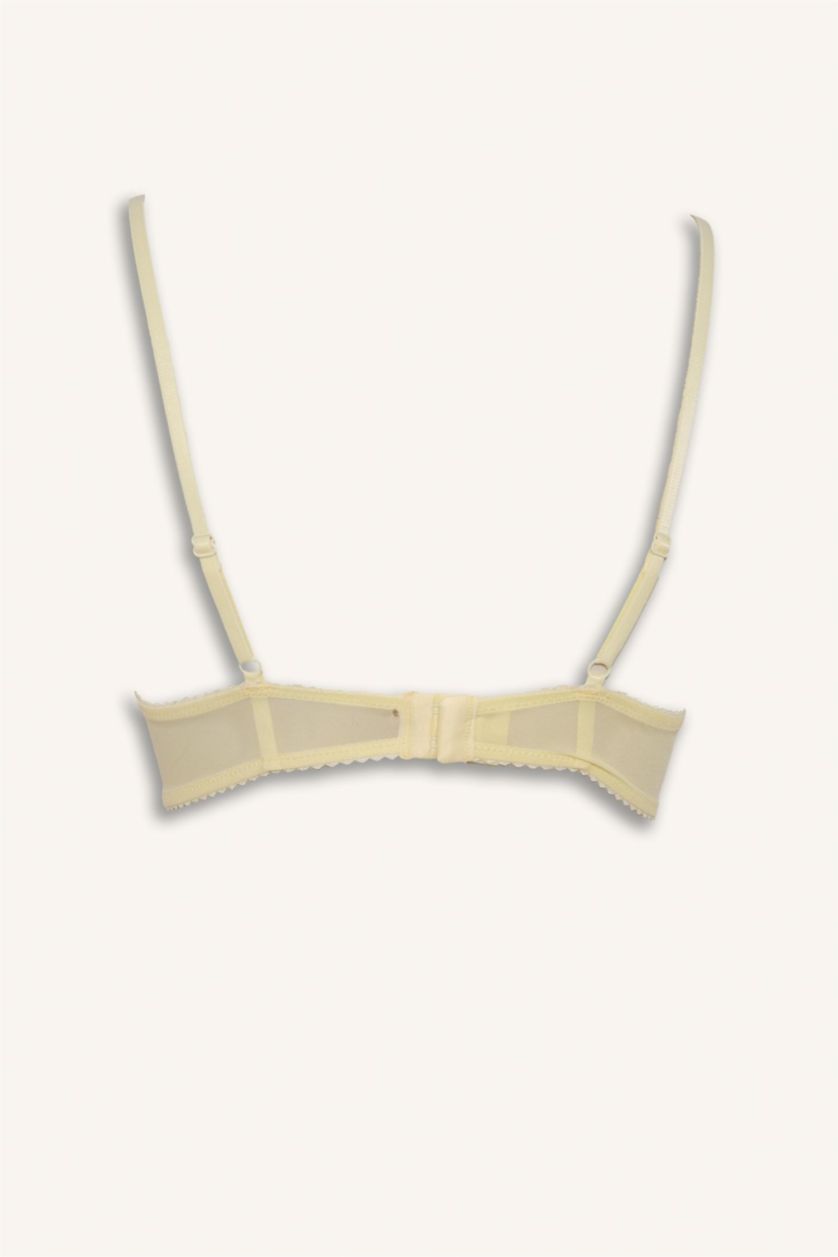 WOMAN Light Yellow Lace Embroidered Full Push Up Underwired T-Shirt Bra