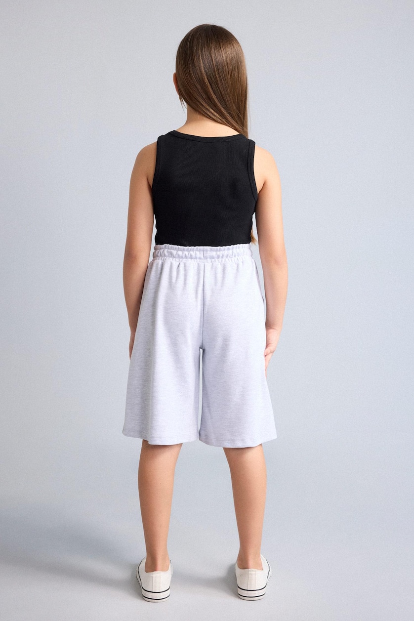 Girls & Teens Light Grey Melange Girl Elastic Waist Wide Leg Shorts