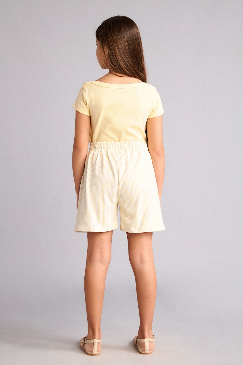 Young Girls - Teen Girls Light Yellow Girl 100% Cotton Elastic Waist Shorts