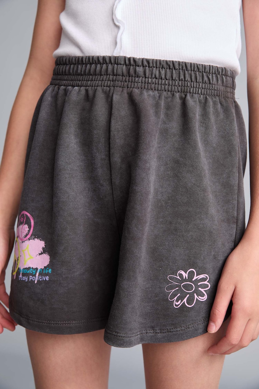 GIRLS & TEENS Anthracite Girl Elastic Waist Embroidery Detail Shorts