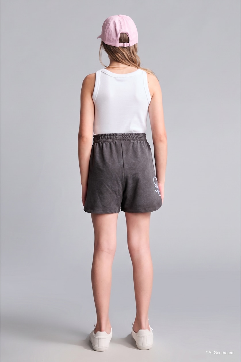 GIRLS & TEENS Anthracite Girl Elastic Waist Embroidery Detail Shorts