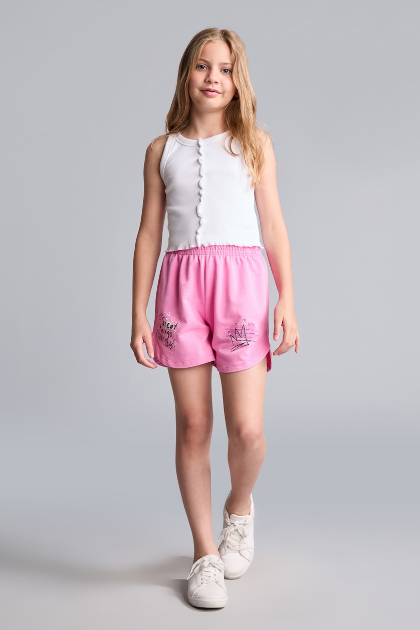 GIRLS & TEENS Pink Girl Elastic Waist Embroidery Detail Shorts