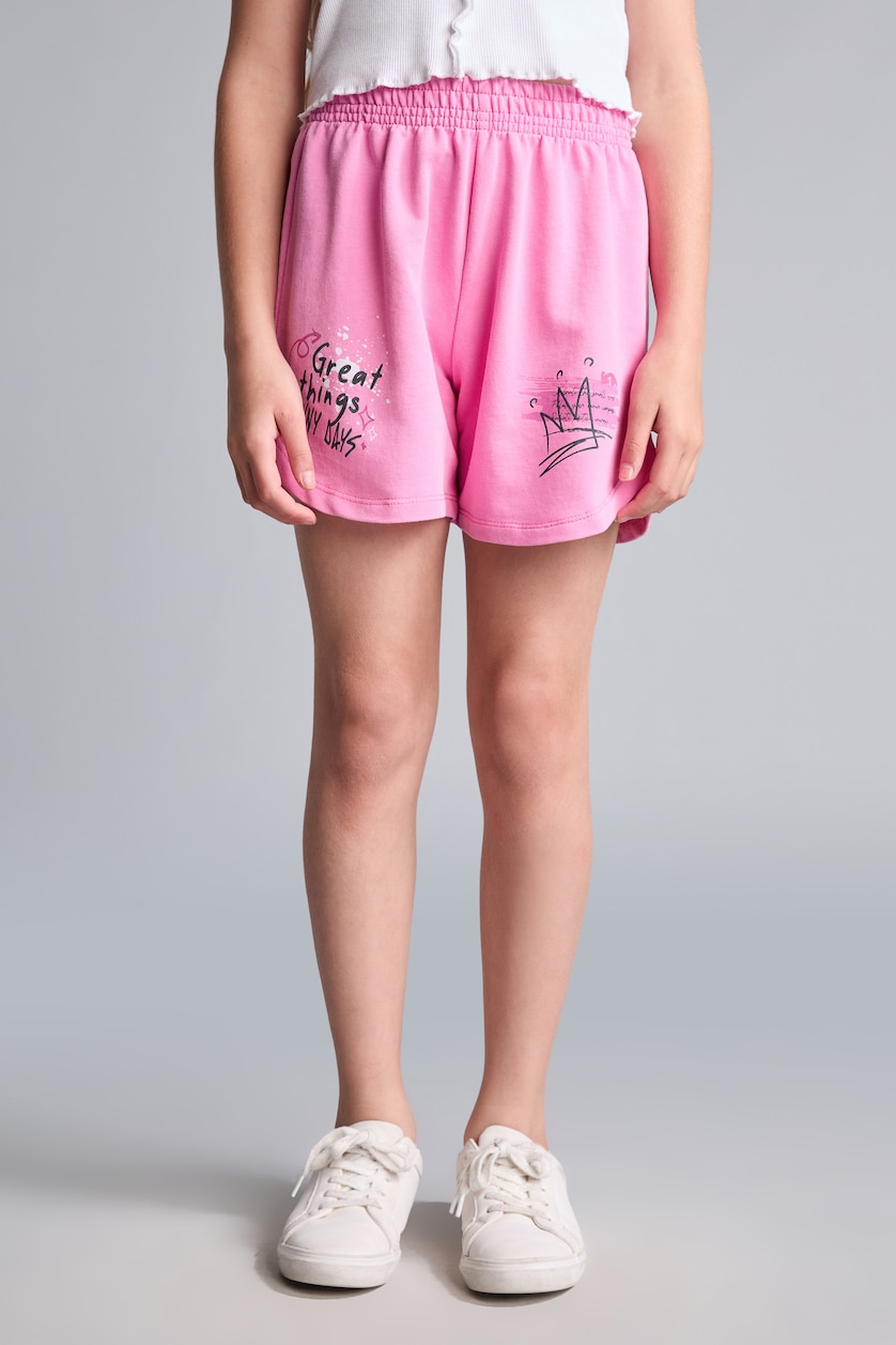 GIRLS & TEENS Pink Girl Elastic Waist Embroidery Detail Shorts