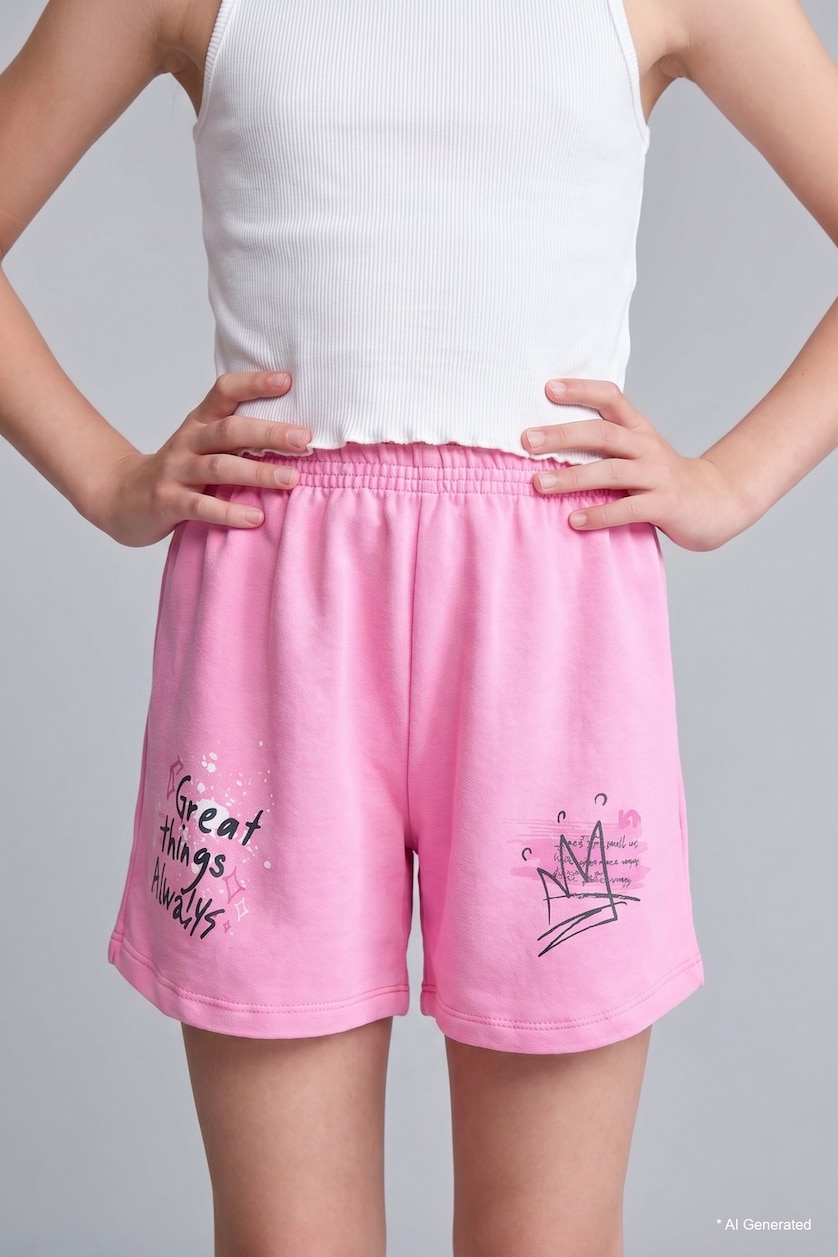 FILLES Rose Short rose à taille élastique avec détails brodés pour fille