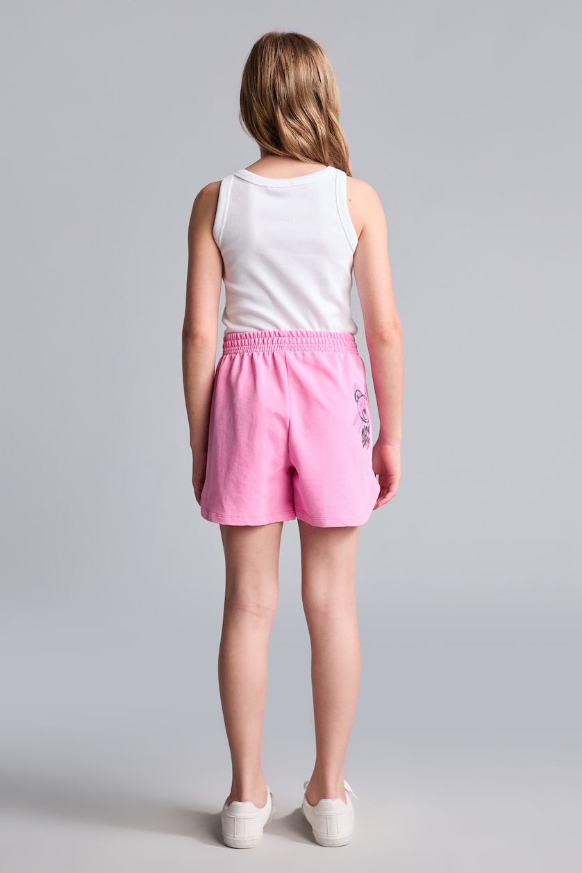 GIRLS & TEENS Pink Girl Elastic Waist Embroidery Detail Shorts