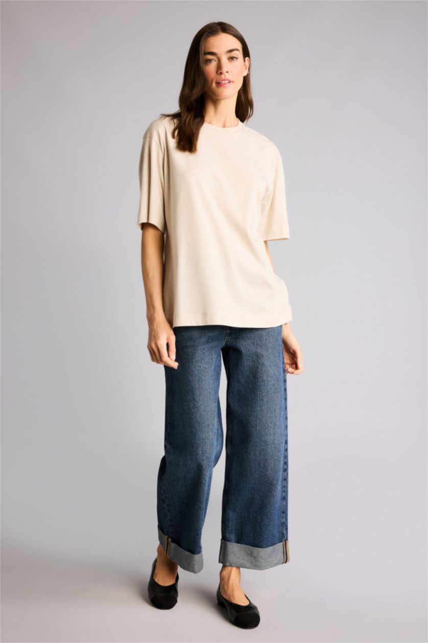 Kadın Bej Relax Fıt Modal Tişört
