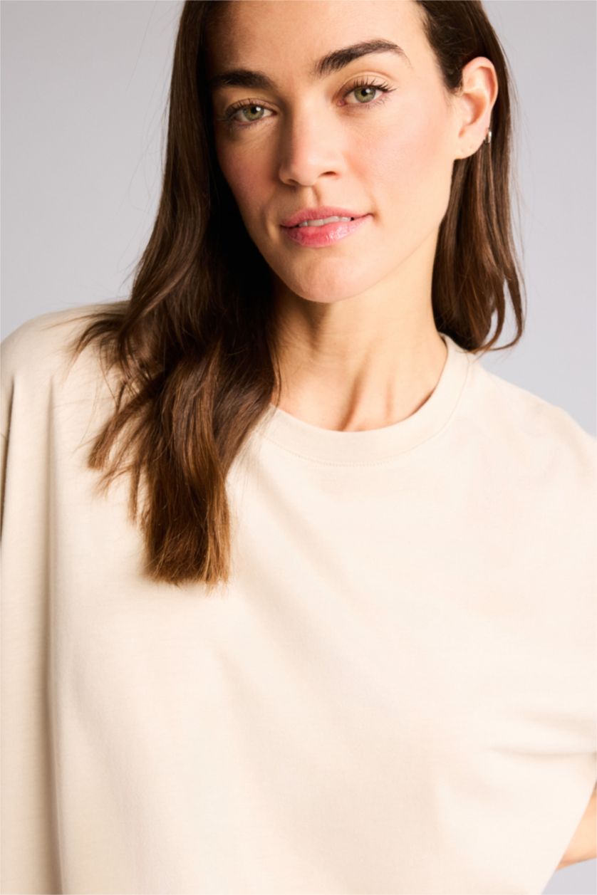 Kadın Bej Relax Fıt Modal Tişört