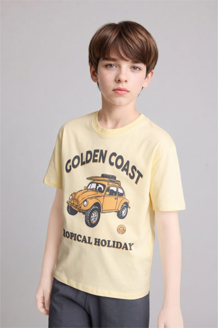 Boys & Teens Light Yellow سيت بجامة ولادي مطبوع قصة عادية - قطعتين