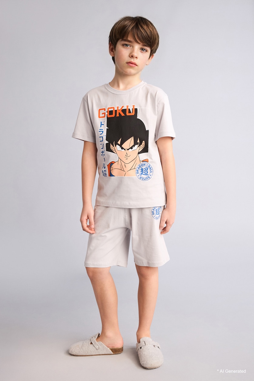 Erkek Çocuk - Genç Erkek Açık Gri %100 Pamuk Dragon Ball 2'li Pijama Takımı Erkek Çocuk