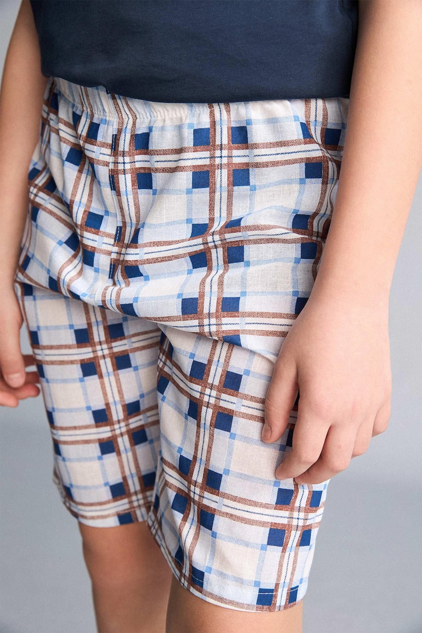 Erkek Çocuk - Genç Erkek Lacivert %100 Pamuk Baskılı Tişört Şort Pijama Takımı Erkek Çocuk