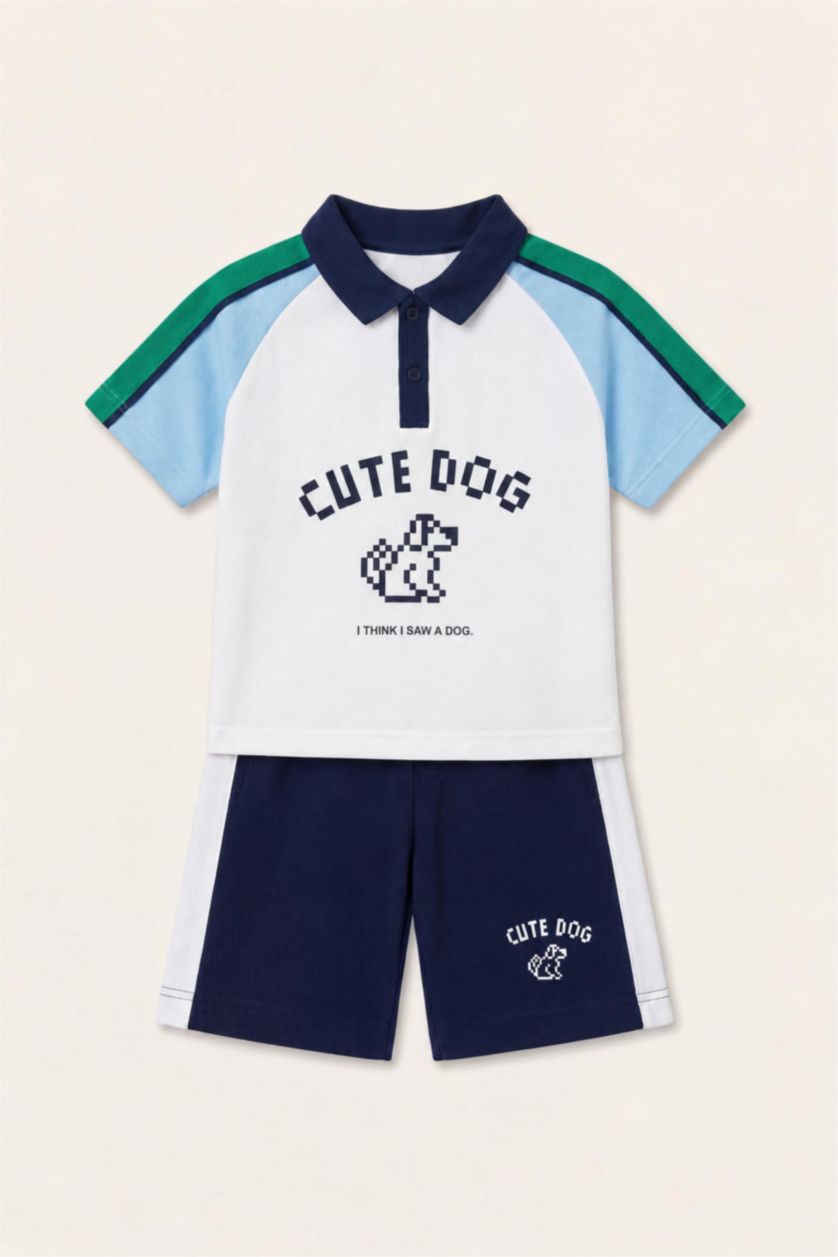 Baby Boys White 2 piece Regular Fit Animal Set