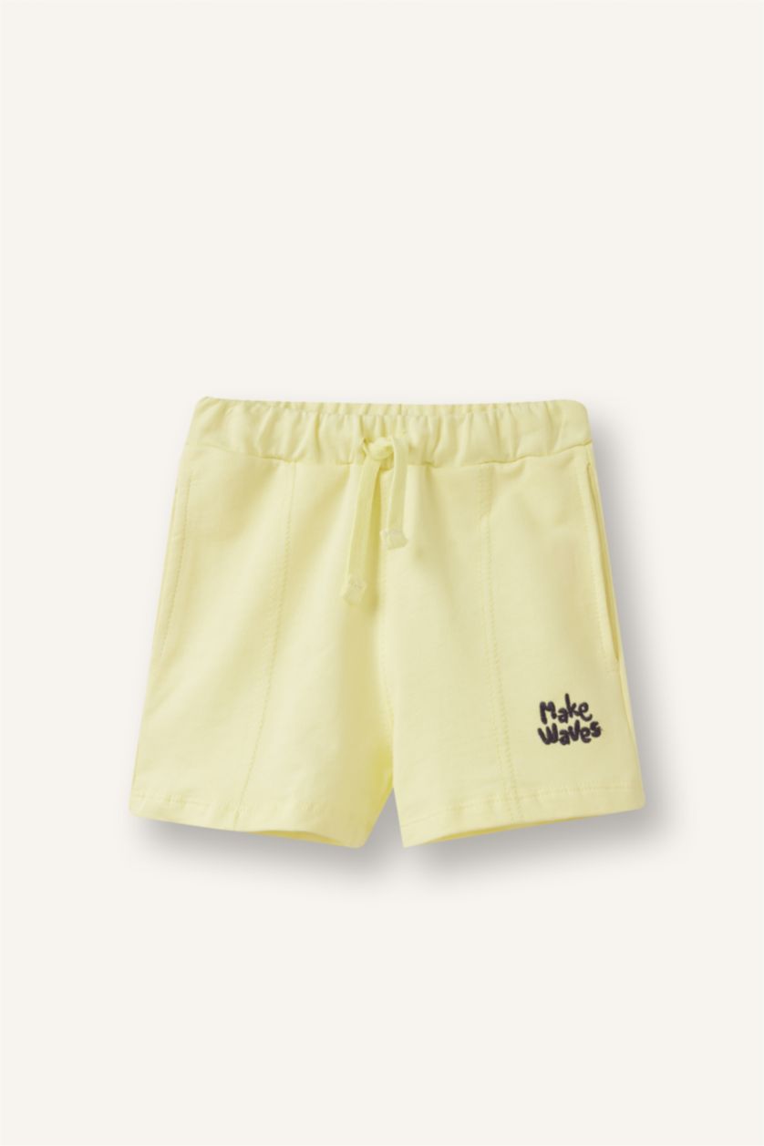 BABY BOY Yellow شورت بيبي اولادي قماش خفيف قصة عادية