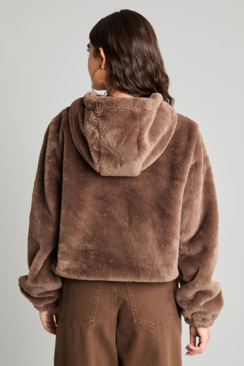WOMAN Brown Regular Fit Faux Fur Hooded Jacket