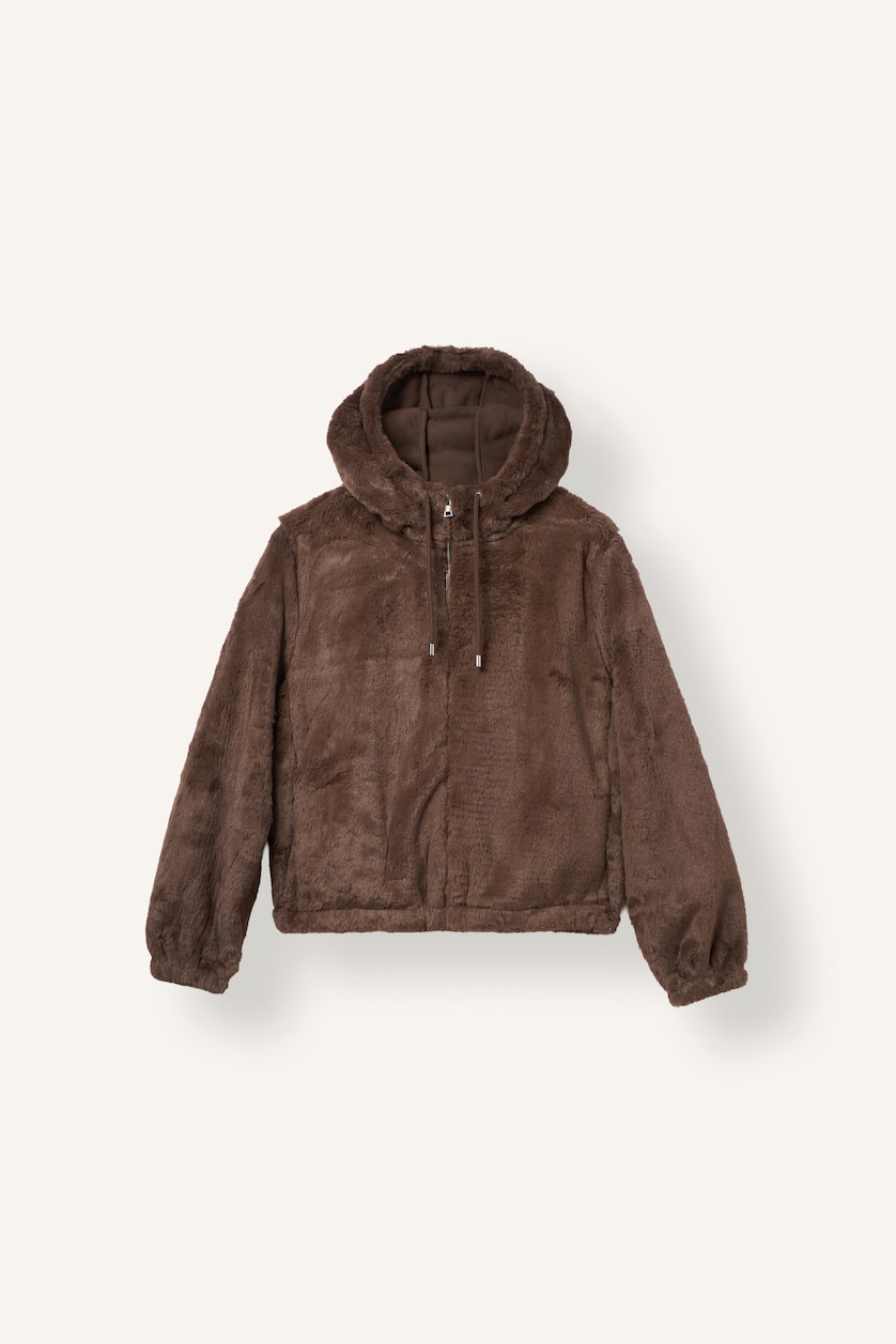 WOMAN Brown Regular Fit Faux Fur Hooded Jacket