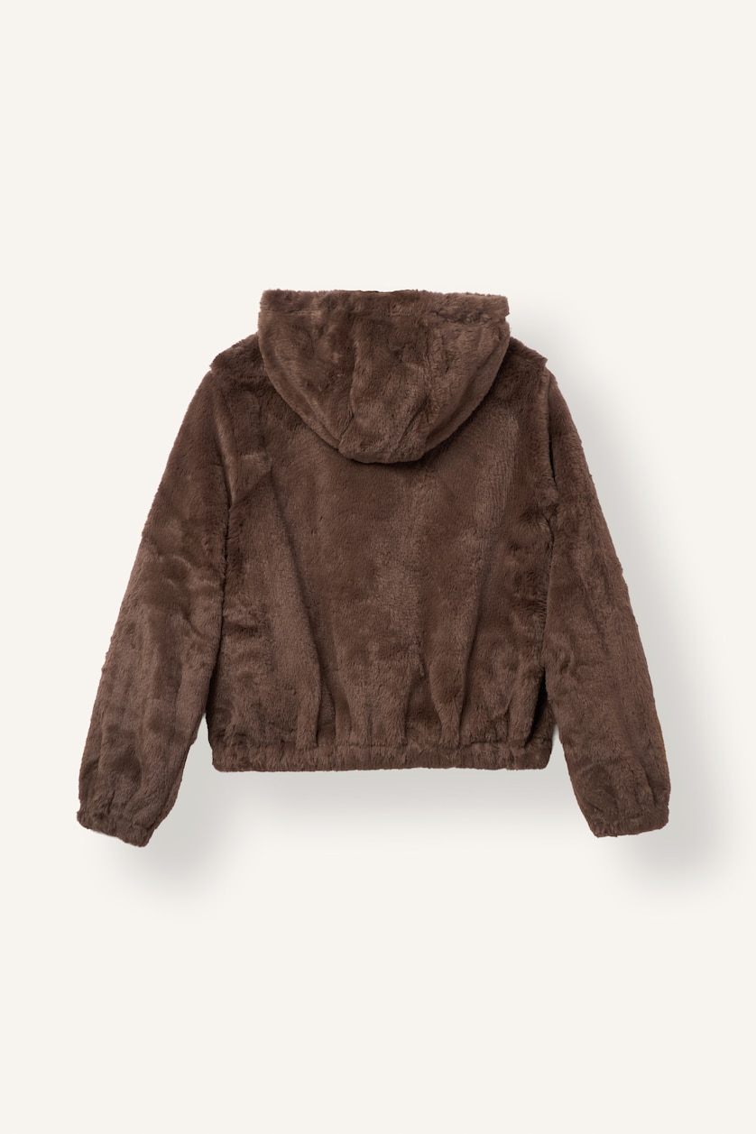 WOMAN Brown Regular Fit Faux Fur Hooded Jacket