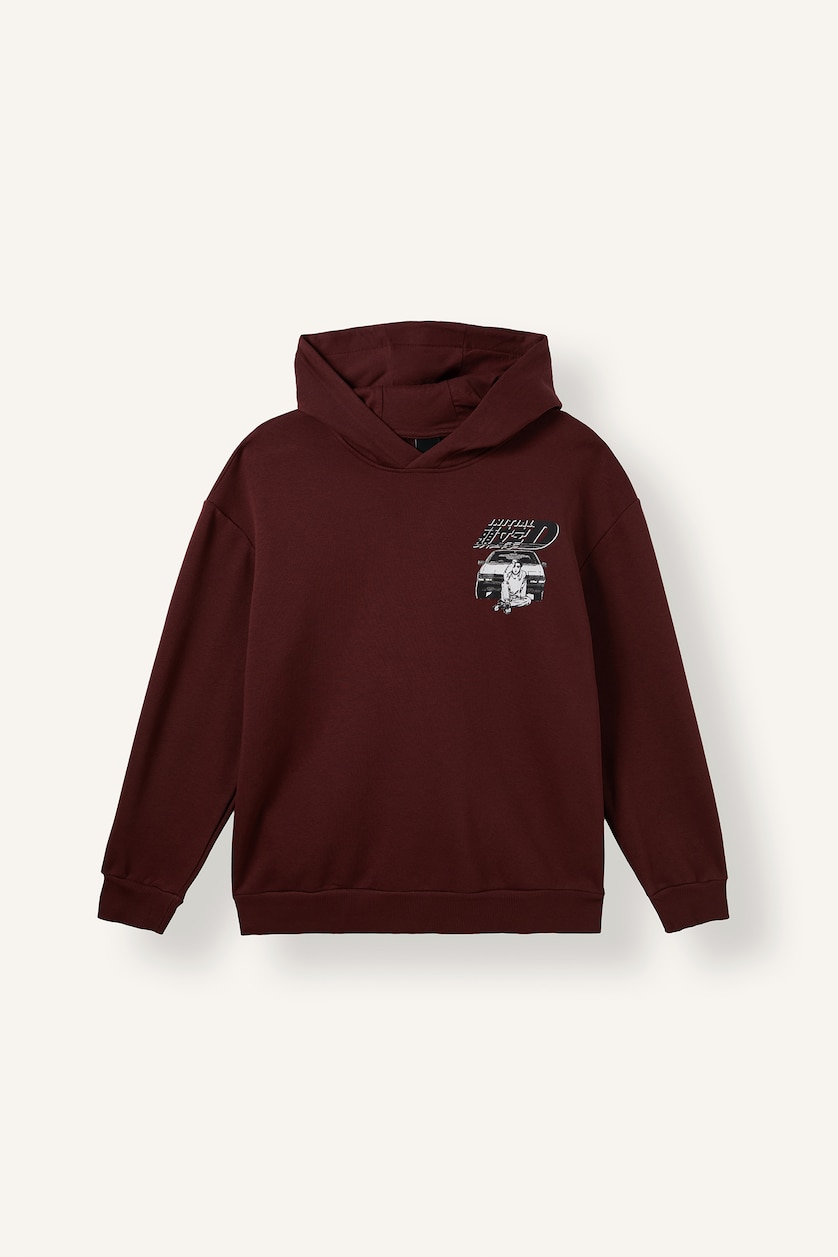 Erkek Koyu Bordo Initial D Kapüşonlu Sweatshirt