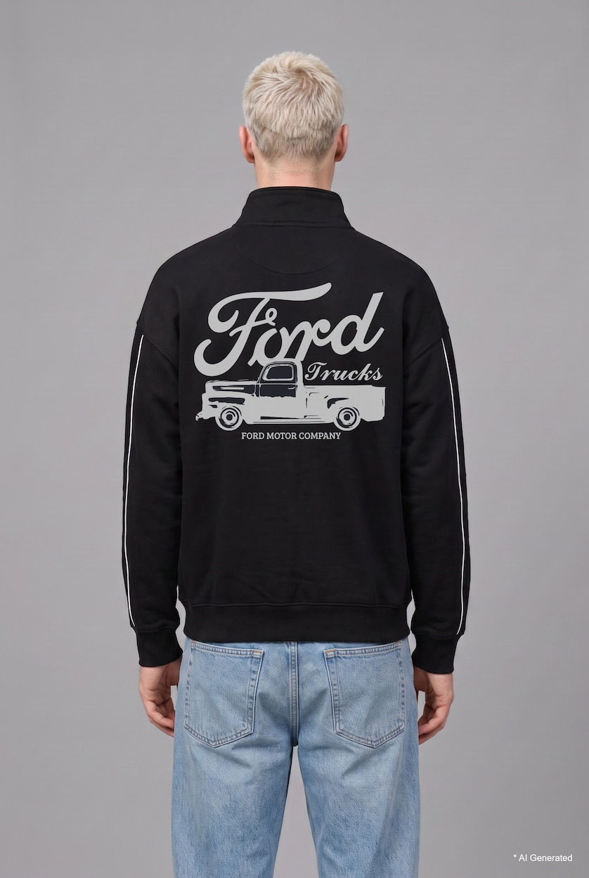 Erkek Siyah Ford Motor Company Boxy Fıt Sweatshirt