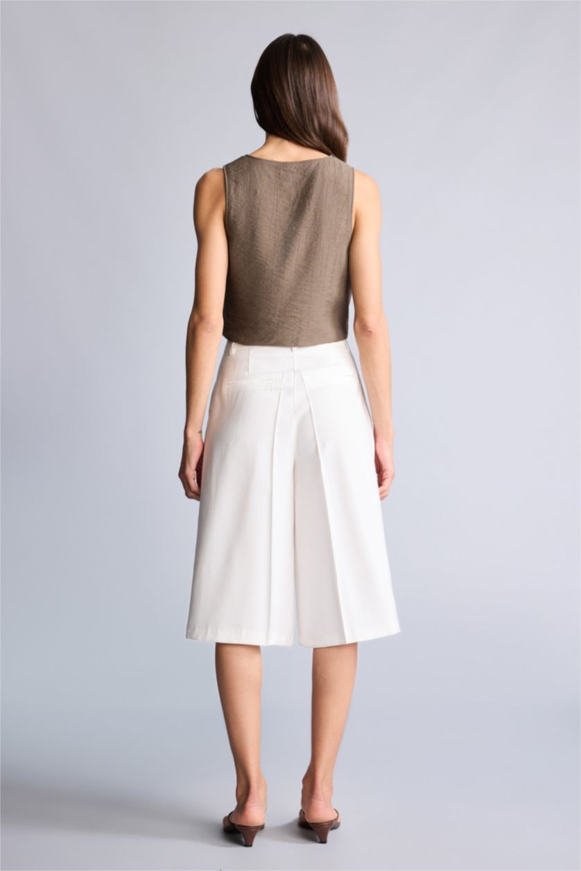 Kadın Ekru Normal Bel Düz Paça Tencel Şort