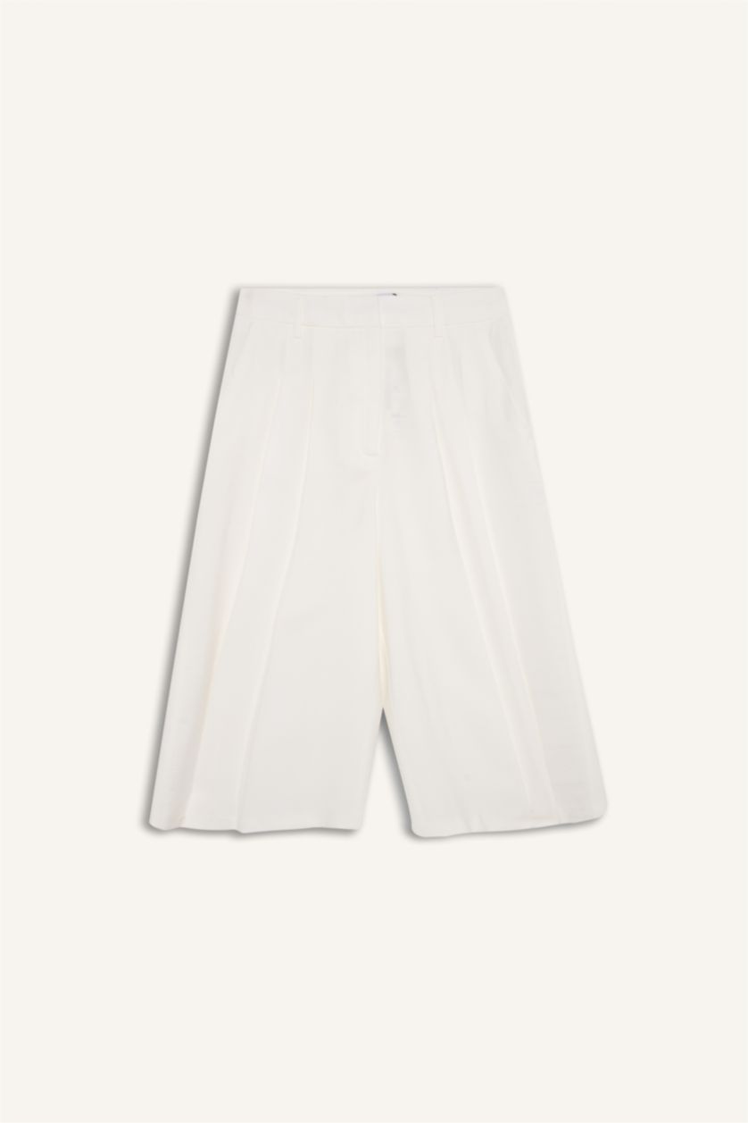 Kadın Ekru Afra x Defacto Normal Bel Tencel Şort