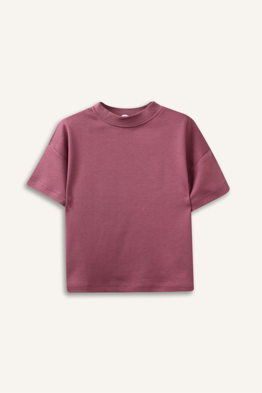 Erkek Bebek Açık Bordo Regular Fıt Kısa Kollu Tişört Erkek Bebek