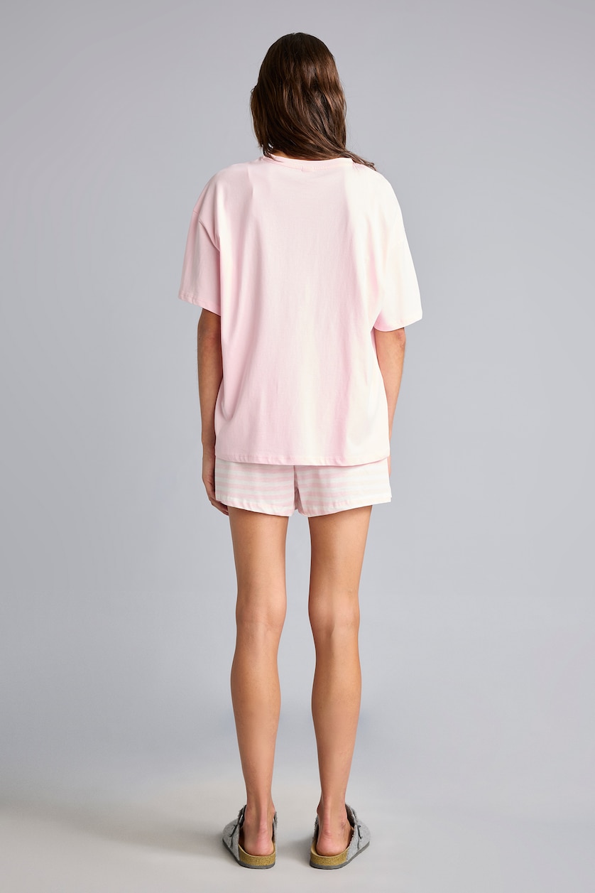 Kadın Açık Pembe Regular Fıt Kısa Kollu Üst Kısa Paça Şort Pijama Takımı