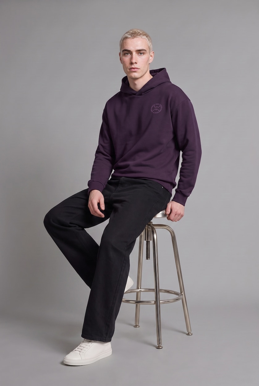Men Purple Boxy Fit Thick Sweatshirt Fabric Sweatshirt