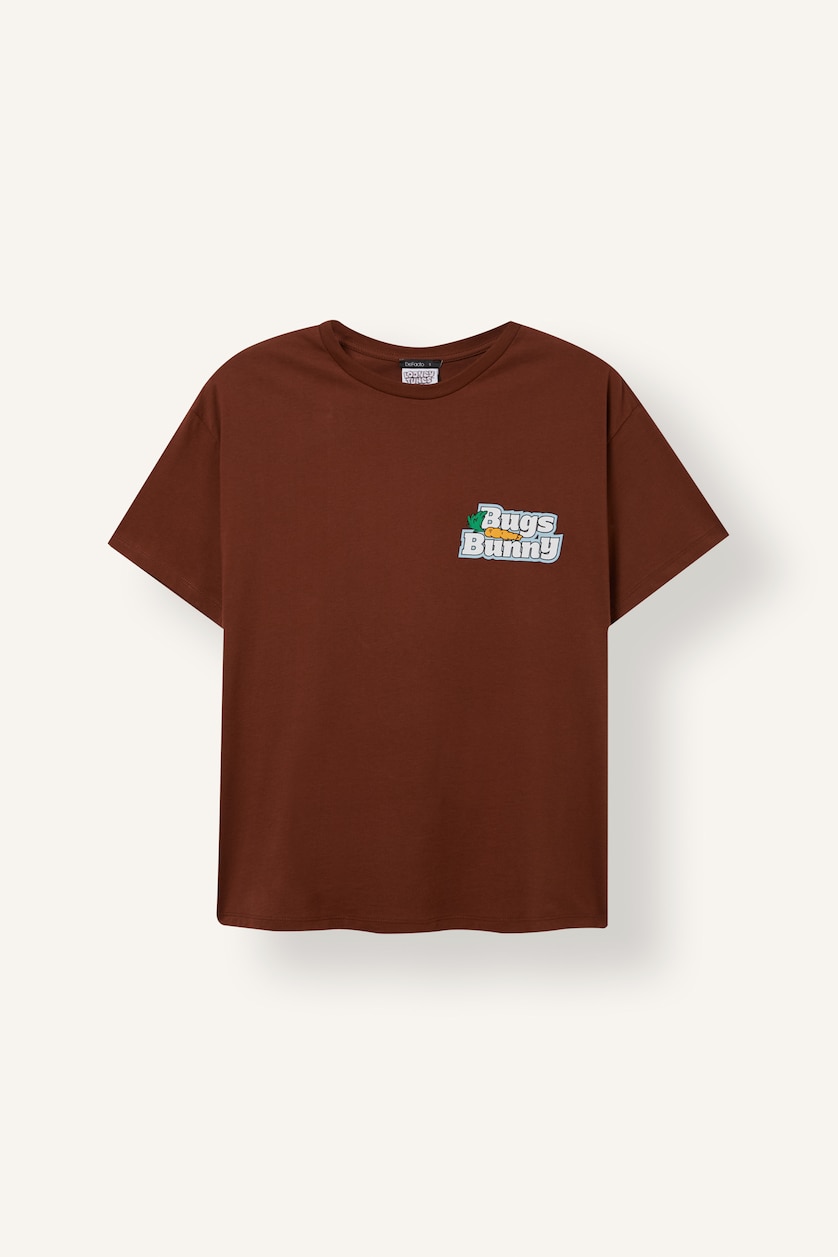 Women Brown 100% Cotton Looney Tunes Oversize Back Print T-Shirt