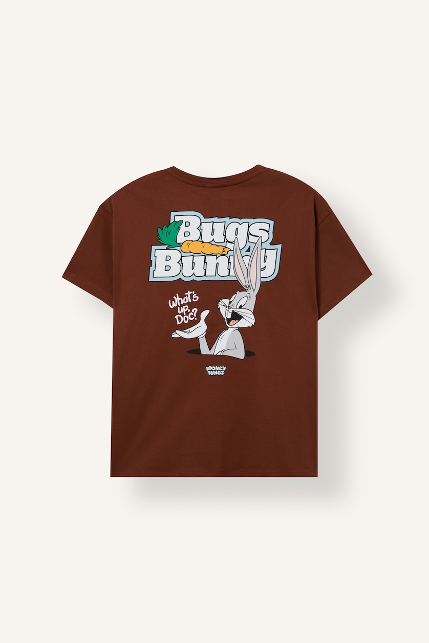 Women Brown 100% Cotton Looney Tunes Oversize Back Print T-Shirt