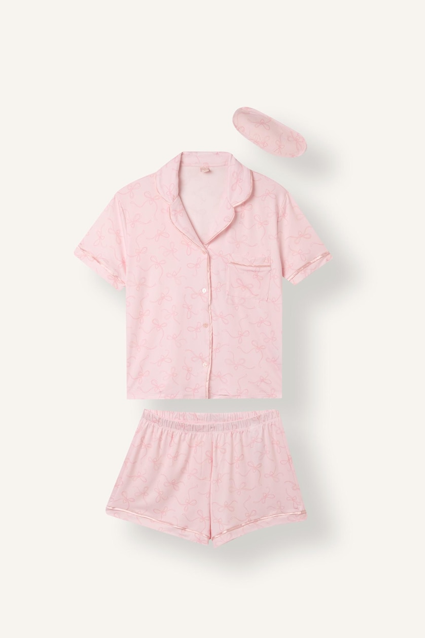 Kadın Açık Pembe Regular Fıt Kısa Kollu Üst Kısa Paça Şort Softshell Pijama Takımı