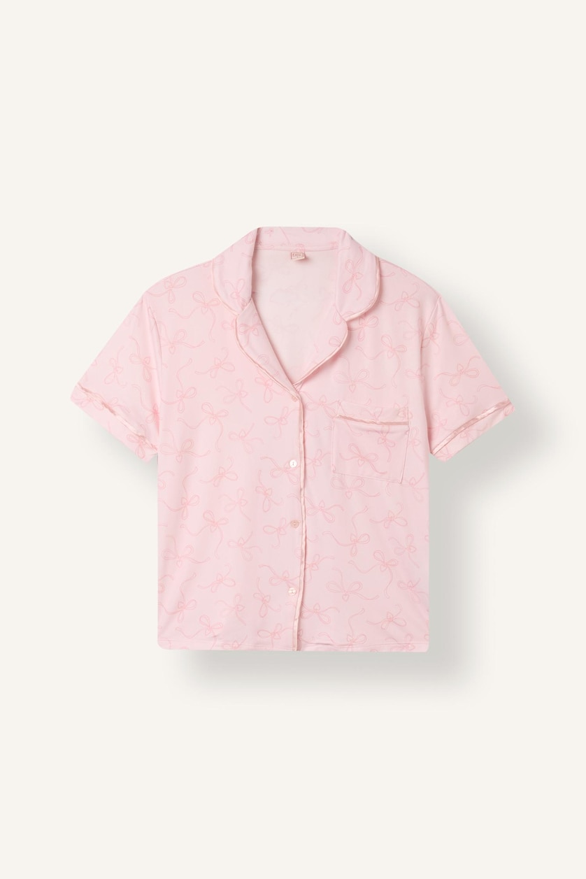 Kadın Açık Pembe Regular Fıt Kısa Kollu Üst Kısa Paça Şort Softshell Pijama Takımı