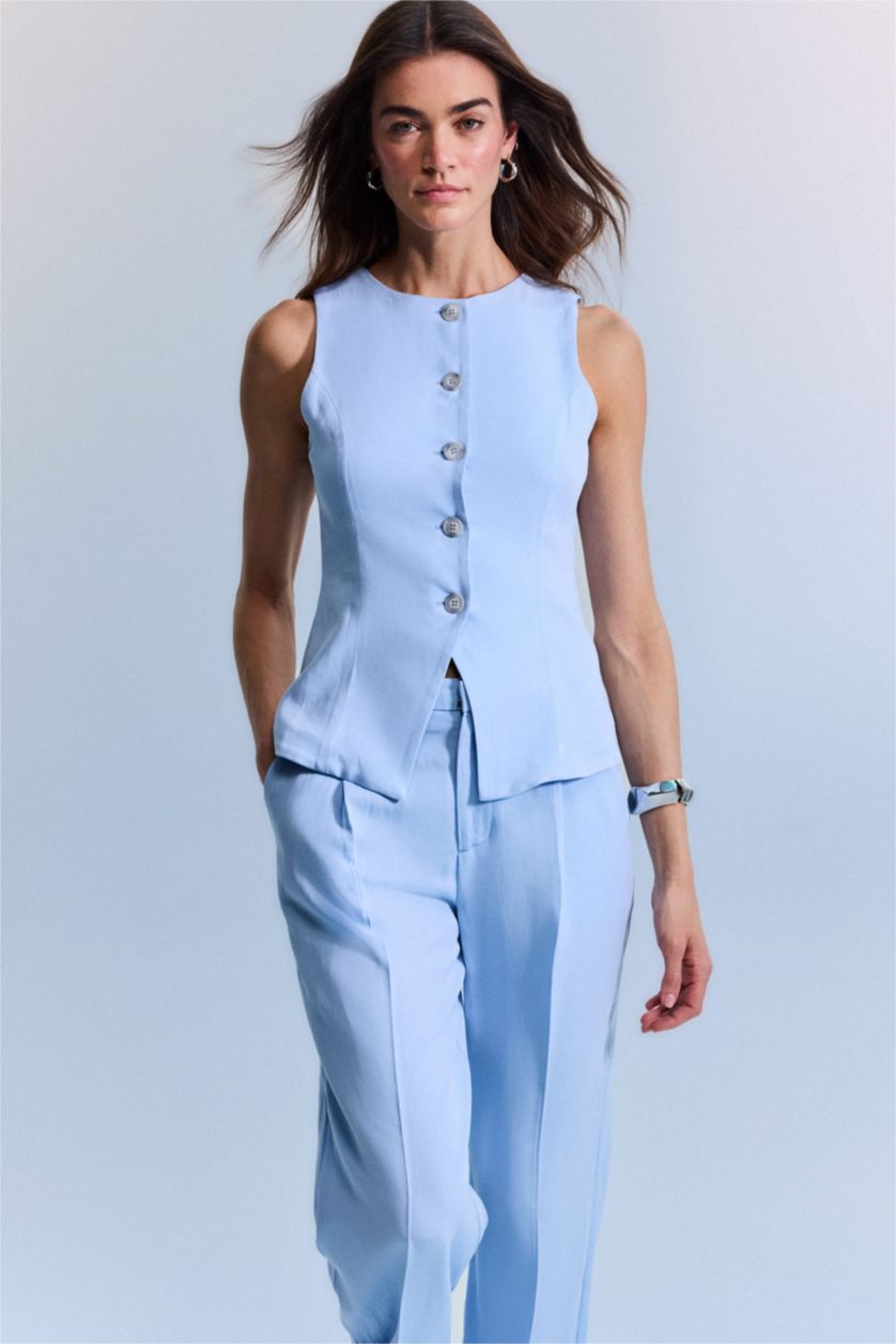 نساء أزرق فاتح Slim Fit V-Neck