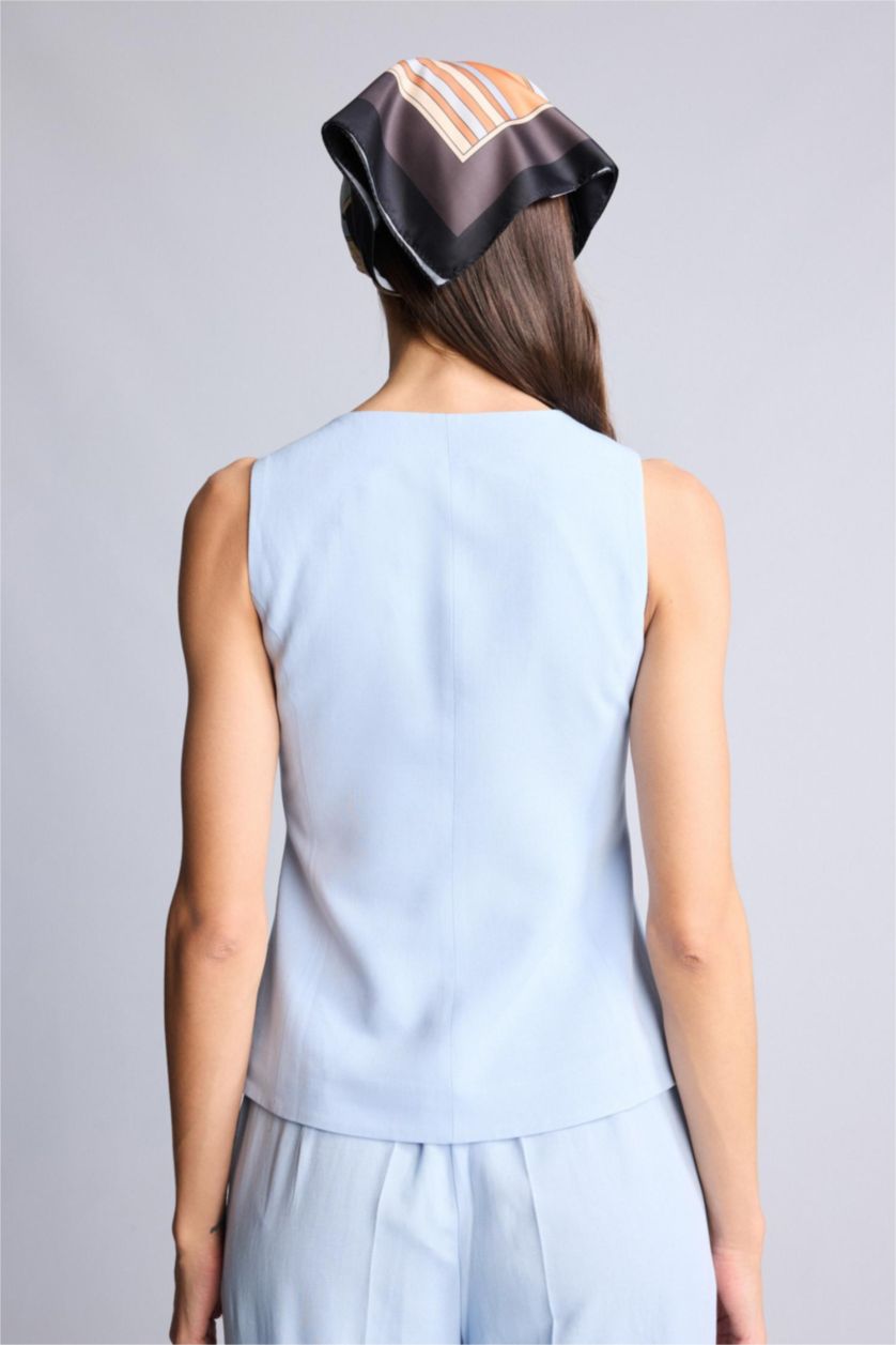 Женщины Светло-синий Жилет Fitted из смесового льна